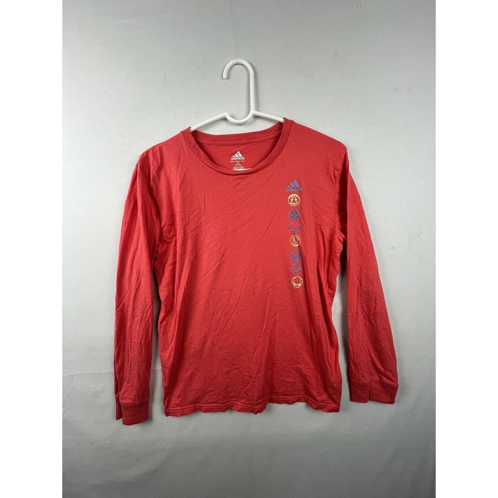 Adidas Long Sleeve Graphic Tee Boys Large 14/16 Red Cotton Shirt